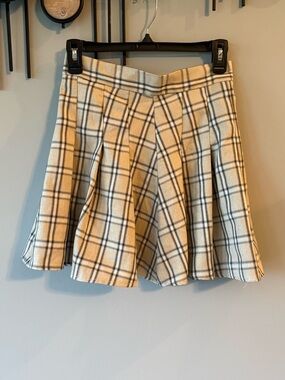 Blu Pepper Beige Plaid Skater Skirt